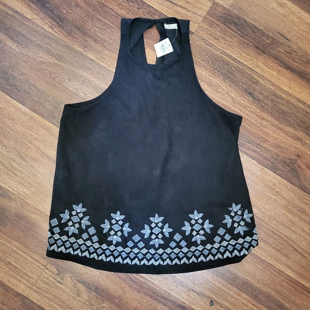 Women's Hollister Gray Floral Embroidered Faux Suede Tank Top Size Medium NWT